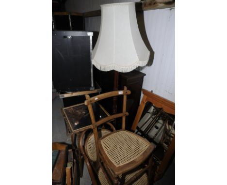 Bentwood style armchair  with cane work seat and back, cane seated bedroom chair, Victorian bamboo occasional table and stand