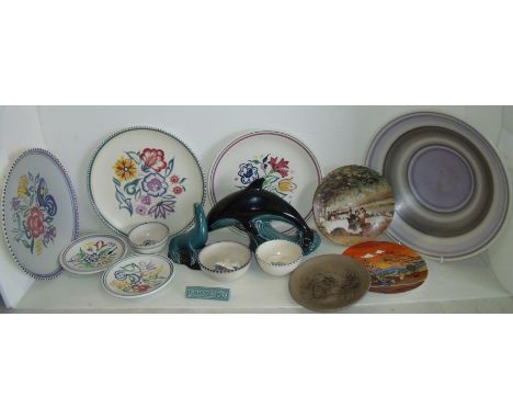 Selection of  Poole Pottery including dolphin, seal, plates, pin dishes, Barbara Linley Adams dish etc.