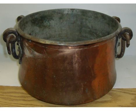 Large copper planter with cast ring handles