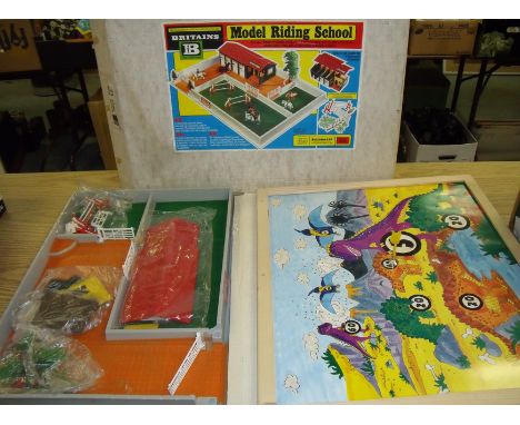 Britain's Model Riding School in original box and double sided magnetic dart board in original box