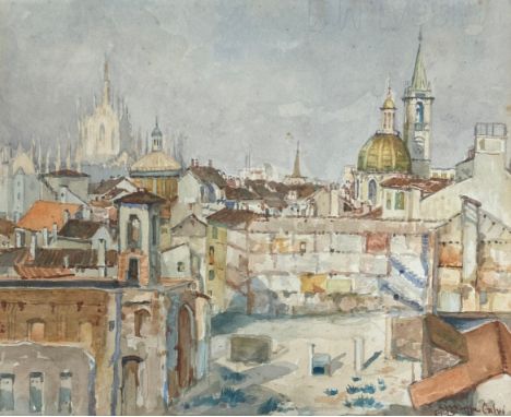 Guiseppe Calvi (1895-1983), a 20th century watercolour of a Continental cityscape, signed and dated 1947 to the lower right i