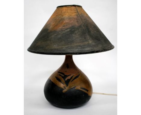 EDITH HOLT (1933- ), Raku Studio Pottery lamp base of squat globular form, 30cm tall and impressed with potters seal 