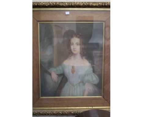 AN EARLY 19TH CENTURY PASTEL PORTRAIT of a girl in a blue dress, 50cm x 43cm 