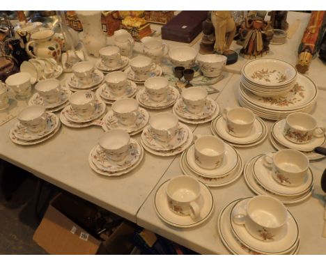 Royal Standard tea set twelve trios two milk jugs two sugar bowls ceramic leaf and two brass egg cups 