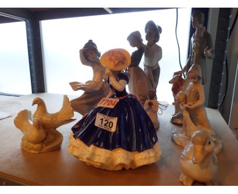 Good selection of ceramic figurines to include Royal Doulton and Nao 