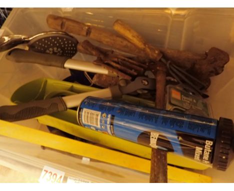 Box of tools and gardening equipment 