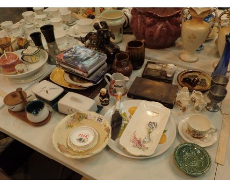 Mixed lot of ceramics to include Wade commemmorative Goss crested ware Denby pewter figurines etc