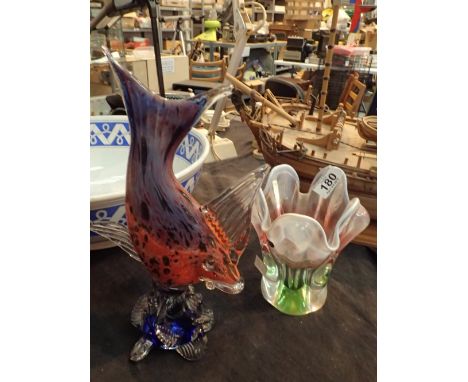 Bohemian glass vase and a Murano style fish