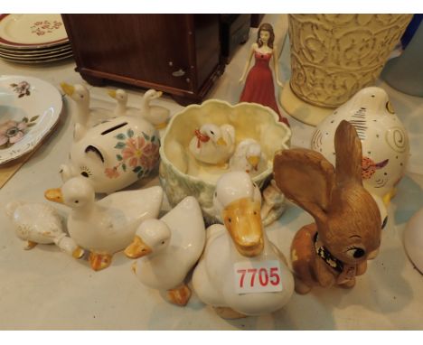 Collection of ceramic animal figurines including Royal Doulton and Pendelfin 