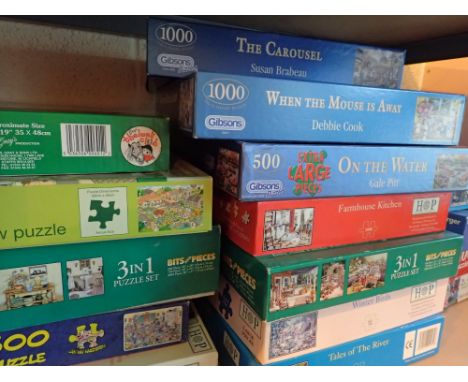 Shelf of jigsaw puzzles