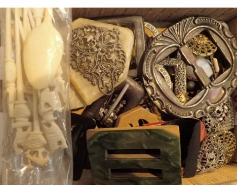 Box of mixed vintage buckles and clasps