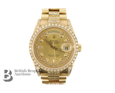 Gentleman's 18ct Rolex Oyster Perpetual Day-Date 36 Chronometer, with a champagne diamond dial, diamond-set lugs, brilliant-c