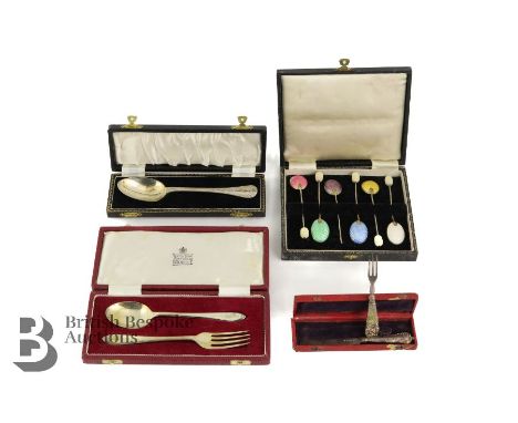 Garrard &amp; Co silver christening set comprising a boxed fork and spoon Sheffield hallmark dated 1971; Victorian silver chr