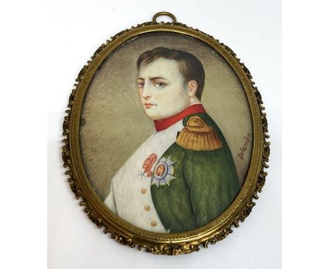 After Paul Delaroche, French (1797-1896), a 19th century miniature of Napoleon Bonaparte, painted on ivory, in oval, inscribe