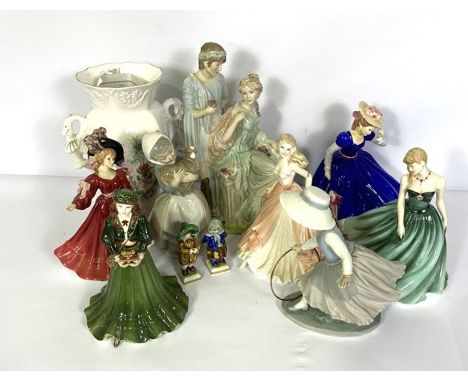 A group of bone china figures, including Royal Doulton ‘ Patricia’ HN365;, andf ‘Mary’ HN3375; also two NAO figures, three fu