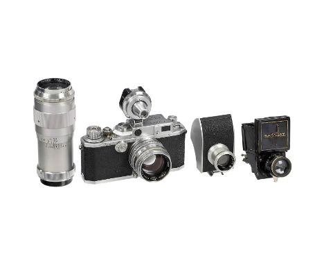 Megoflex-Reflexsucher für Schraub-Leica, Flexameter, Canon IIIA und Zubehör1) Hugo Meyer &amp; Co., Görlitz. Megoflex Nr. 860