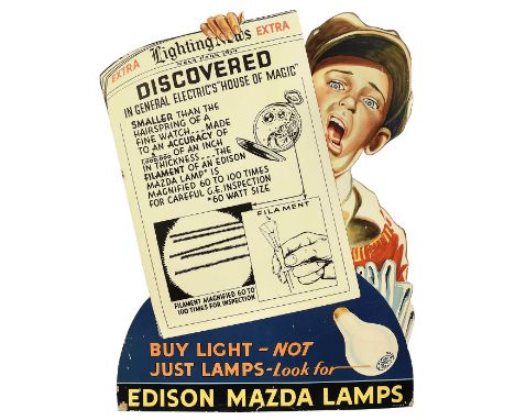 Schaufensterwerbung Edison-Mazda-Lampen, 1934Lighting News Extra, beeindruckendes Schaufensterdisplay aus buntem Karton, das 