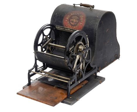 Rotary Neostyle Duplicator, um 1905Neostyle Mfg. Co., Großbritannien. Einzylinder-Wachs­schablonen-Vervielfältiger mit Zählwe