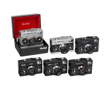 6 Rollei-35-KamerasRollei, Germany und Singapur. Alle Verschlüsse laufen, Elektrik ungeprüft. 1) Rollei 35 S mit Lorbeerkranz