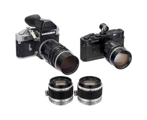 Canon P, Canon 7, Canon Lens 2/100 mm und 3,5/135 mmCanon, Japan. 1) Canon P, Nr. 719795, schwarz, voll funktionstüchtig. (3-