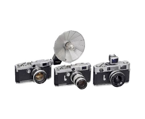 Canon VL, Canon L1 und Canon 7SCanon, Japan. 1) Canon VL, Nr. 566685, Canon Lens 3,5/100 mm Nr. 61956, Glas unter Punktlicht 
