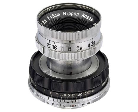 Micro-Nikkor.C 3,5/5 cm, um 1956Nippon Kogaku, Japan. Micro-Nikkor.C 3,5/5 cm Nr. 523740, versenkbare Optik für M39, Fokussie