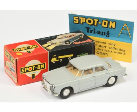 Triang Spot On 157/SL Rover 3 Litre Saloon - Grey body, cream interior with black steering wheel and figure driver, chrome tr