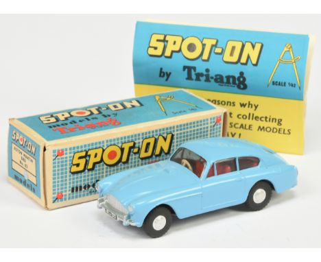 Triang Spot On 113 Aston Martin DB3 - Light blue body, red interior with cream steering wheel, silver trim, cast spun hubs - 