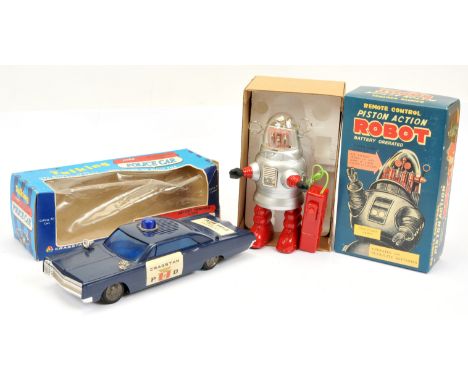 Cragstan Plastic Talking "Police" Car - Blue body and roof light this battery operated issue has blue body and black tinplate