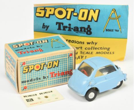 Triang Spot On 118 BMW Isetta - Light blue body, cream interior with red steering wheel, silver trim and cast spun hubs - Nea