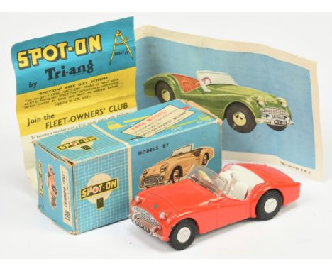 Triang Spot On 108 Triumph TR3 Sports Car - Red body, white interior with cream steering wheel, silver trim and cast hubs - G