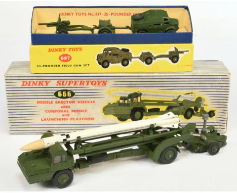 Dinky Toys Military A Pair - (1) 666 Missile Erector Vehicle With Corporal Missile and launching Platform and (2) 697 Field G