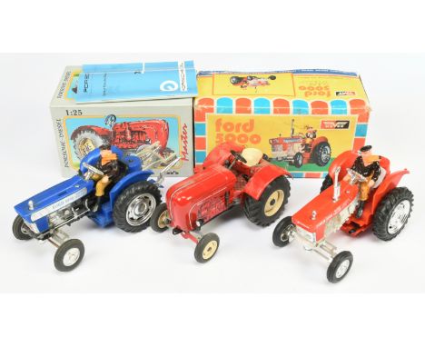 Tinplate &amp; Plastic Tractor Group - (1) Tinplate&nbsp; Kovap - Porsche - Red, cream, (2) Plastic&nbsp; Hover Tinplate Ford