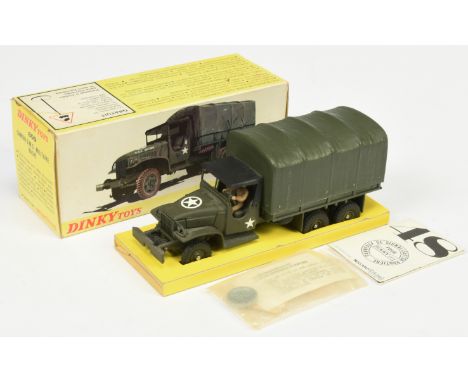 French Dinky Toys Military 809 GMC Covered Truck - Drab Green including concave hubs, black canopy with figure driver - Excel
