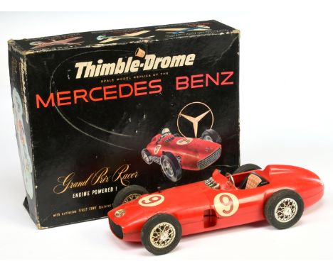 Thimble-Drome Plastic Mercedes Engine Powered Racing Car - Red body with Racing No.9 - Fair to Good (broken screen &amp; with