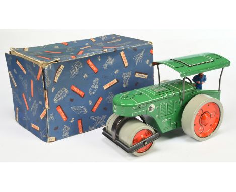 Tippco (Tipp &amp; Co) Tinplate Larger Scale Road Roller - Green, red, with figure - Excellent lovely bright example in a Fai