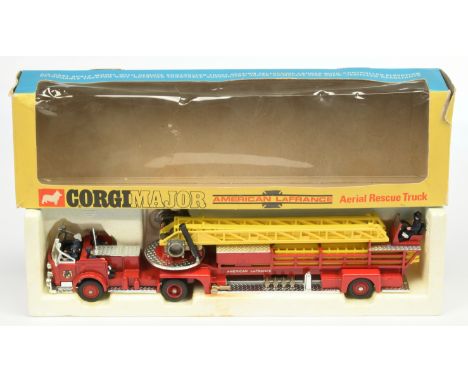 Corgi Toys 1143 American La France Aerial Fire Engine - Red including cast hubs, chrome trim and platforms, yellow ladders wi