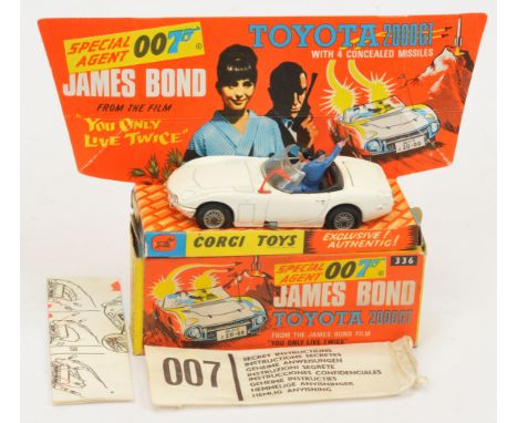 Corgi Toys 336 "James Bond" Toyota 2000GT Taken From "You Only Live Twice" - White body, black interior with "James Bond &amp