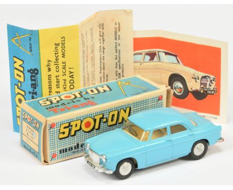 Triang Spot On 157 Rover 3 Litre Saloon - Light Blue body, cream interior with grey steering wheel, chrome trim and cast spun