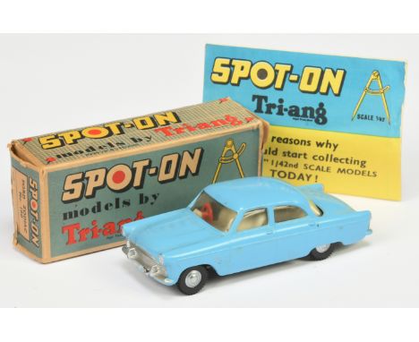 Triang Spot On 100 Ford Zodiac Saloon - Light blue body, ivory interior with red steering wheel, silver trim and cast spun hu
