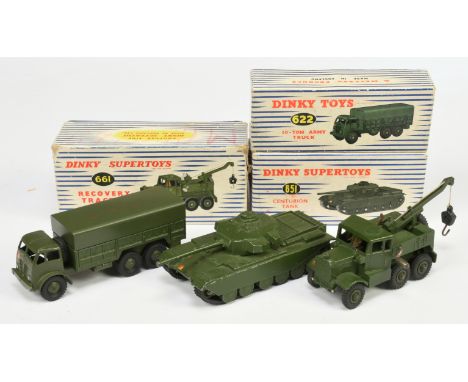 Dinky Toys Military A Group Of 3 - (1) 622 Foden Covered Wagon, (2) 651 Centurion Tank and (3) 661 Scammell Recovery Tractor 