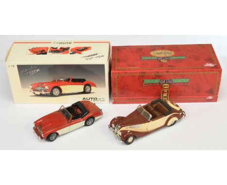 (1/18th) A Pair -(1) Guiloy - BMW 327 Cabrio 1937 - Two-Tone Brown and Cream, chrome trim and (2) Autoart Austin Healey - Red