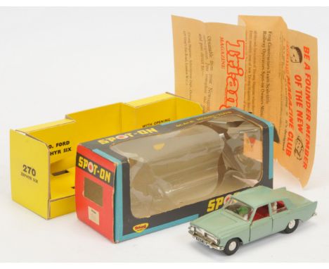 Triang Spot On 270 Zephyr Six - Drab greyish-green, red interior with black steering wheel plus lady and dog figures, chrome 