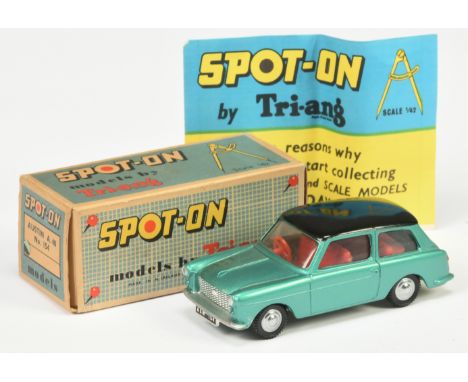 Triang Spot On 154 Austin A40 Farina Saloon - Metallic Green, black roof, red interior and steering wheel, silver trim and ca