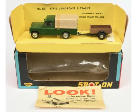 Triang Spot On 308 Land Rover LWB - Green body with beige plastic canopy, grey interior with black steering wheel, spun hubs 