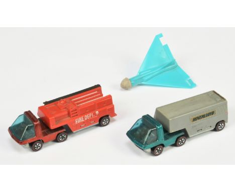 Mattel Hot Wheels - Redline - Heavyweights A pair - (1) Hoverlloyd" - Metallic green with grey Trailer and (2) "Fire Dept" - 