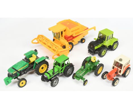 Tractor Unboxed Group Of Mainly (1/32nd) To Include - Britains Deutz DX110, New Holland Combine Harvester, Solido Renault 651