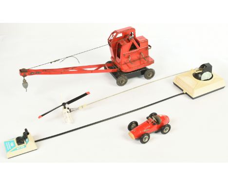 Tinplate &amp; Plastic Unboxed Group To Include - Schuco Racer -Red, Grey, racing No.7, Triang Large Scale Mobile Crane - Red