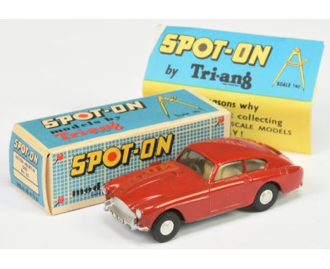 Triang Spot On 113 Aston Martin DB3 - Red body, cream interior with black steering wheels, silver trim, cast spun hubs - Good