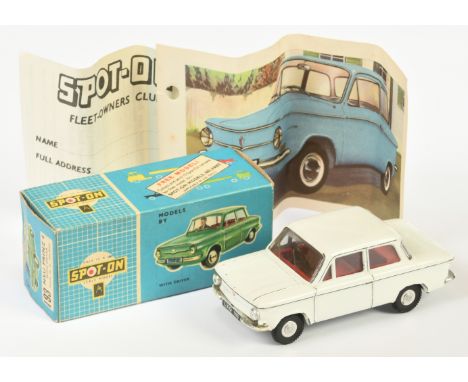 Triang Spot On 193 NSU Prinz 4 - White body, red interior, black steering wheel with figure, chrome trim and cast spun hubs -